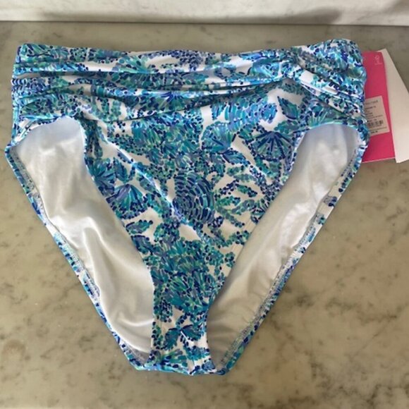 LILLY PULITZER Shell Me You Love Me Turquoise Yarrow High-Waisted Swim Bottom 10 - Picture 5 of 11